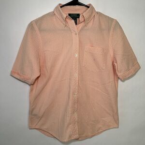 Lauren Ralph Lauren Short Sleeve Button Down Shirt Top Women Size Small Orange